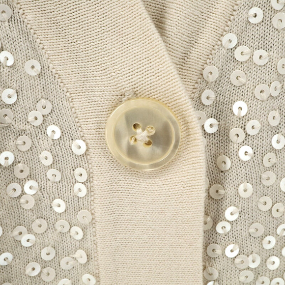 Talbots Sweater Petites MP PM Ivory Cardigan Sequins Buttons V neck Neutral - Picture 10 of 12